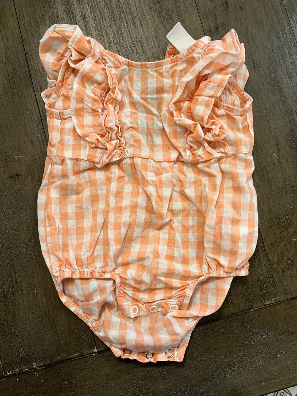 6 month H&M Gingham Ruffle Baby Romper in orange/Peach & White